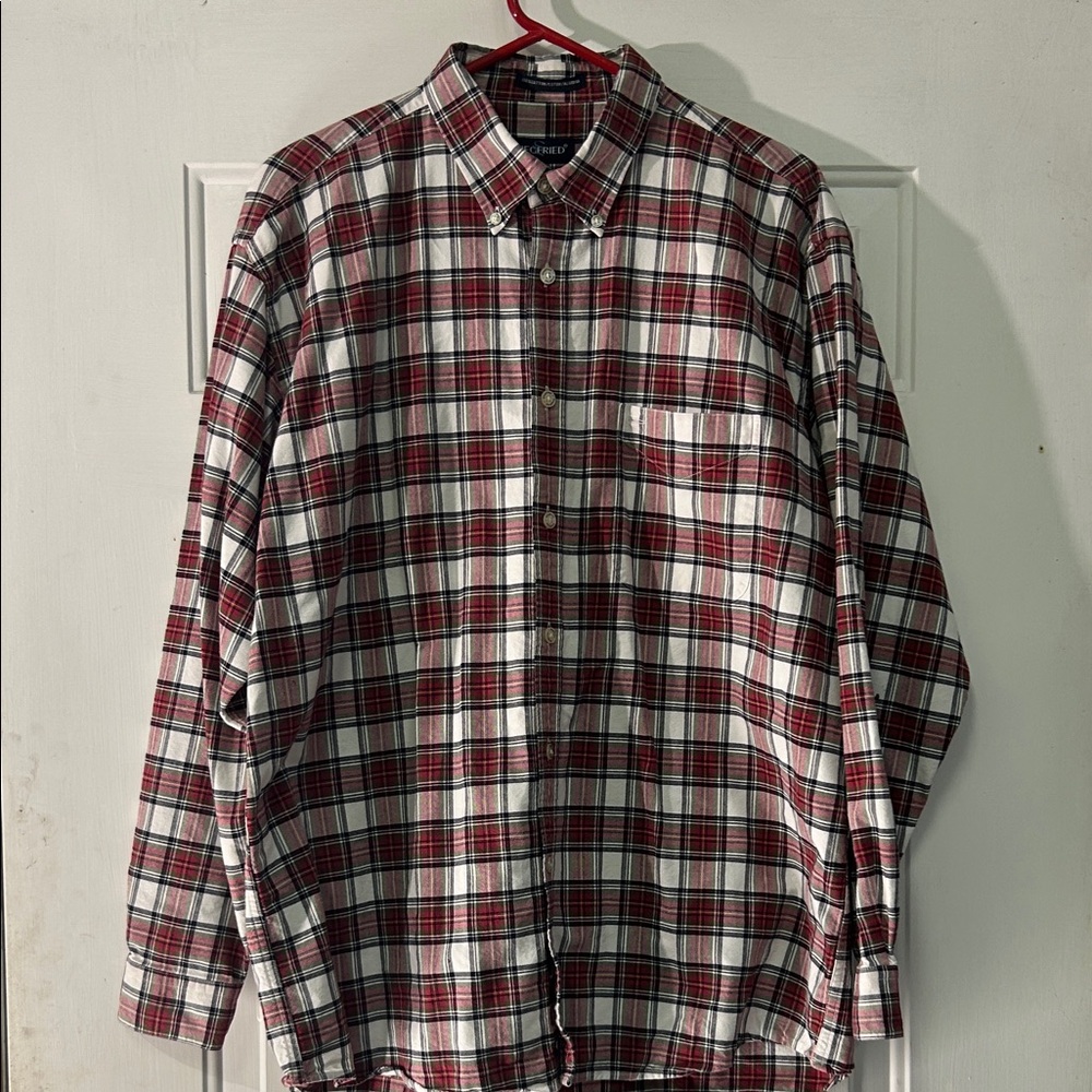 (👀3 For $20)Siegfried XL Classic Red and White Plaid Button Down Shirt